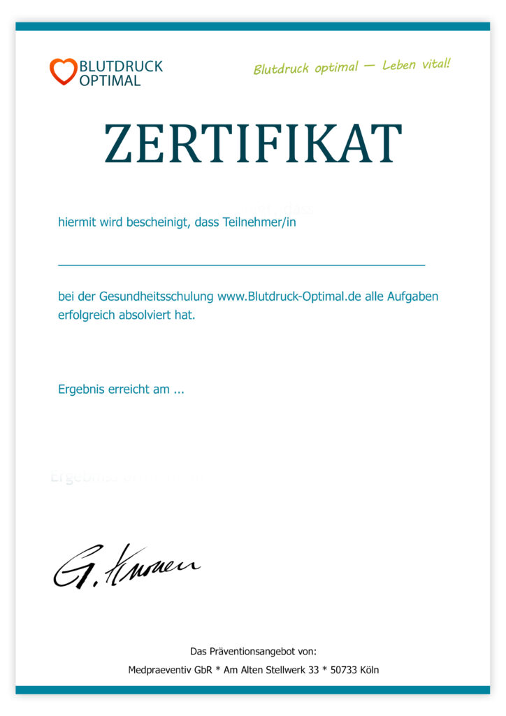 Bild Zertifikat Blutdruckoptimal